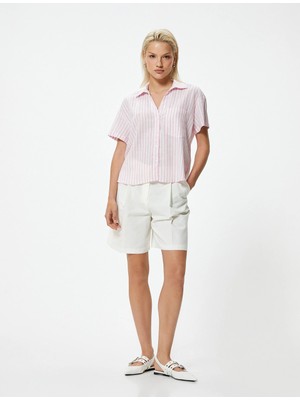 Koton Keten Gömlek Kısa Kollu Tek Cep Detaylı