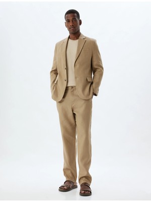 Koton Keten Ceket Blazer Slim Fit Düğmeli Cep Detaylı