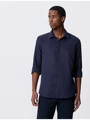 Koton Basic Gömlek Klasik Yaka Dokulu Düğmeli