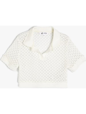 Koton Polo Yaka Kroşe Tişört Crop Kısa Kollu Slim Fit