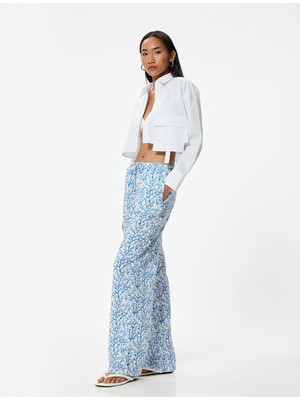 Koton Bol Paça Pantolon Yüksek Bel Bağlama Detaylı Floral Desenli Rahat Kalıp