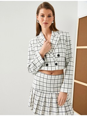 Koton Crop Blazer Ceket Kruvaze Kapama Düğmeli