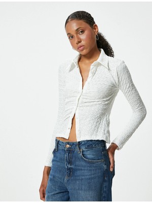 Koton Drapeli Dokulu Gömlek Slim Fit Uzun Kollu