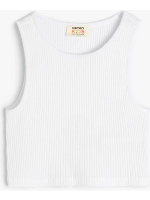 Koton Kız Çocuk Basic Atlet Kolsuz Ribanalı Pamuklu Beyaz Renkli Rahat Kesim