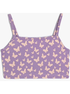 Koton Kız Çocuk Crop Atlet Kelebek Desenli İnce Askılı Mor Renkli Rahat Kesim