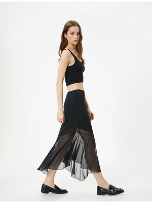 Koton Midi Etek Asimetrik Kesim Tül Detaylı