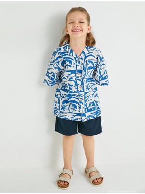 Koton Ekru Renkli Kısa Kollu Palmiye Baskılı Pamuklu Gömlek Erkek Çocuk 9 - 10 Yaş İçin