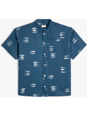 Koton Oversize Gömlek Erkek Çocuk Kısa Kollu Balık Desenli Günlük Stil Tek Cepli
