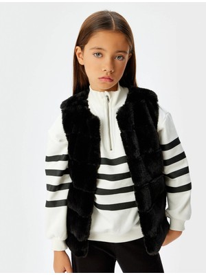 Koton Sweatshirt Dik Yaka Yarım Fermuarlı Baskı Detaylı Pamuklu