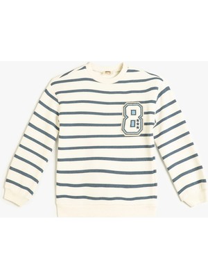 Koton Sweatshirt Uzun Kollu Bisiklet Yaka Aplike Detaylı