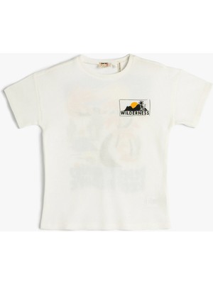 Koton Tişört Arkası Baskılı Kısa Kollu Dokulu Bisiklet Yaka