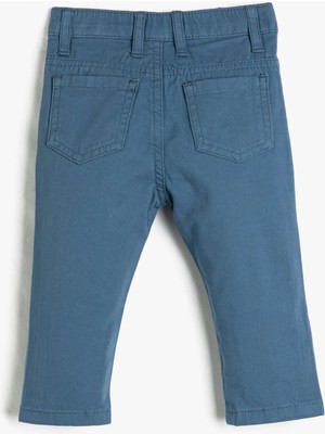 Koton Pantolon Slim Fit Cepli Pamuklu Beli Ayarlanabilir Lastikli