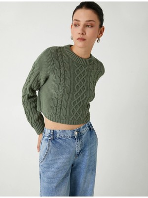 Koton Saç Örgü Triko Kazak Bisiklet Yaka Uzun Kollu