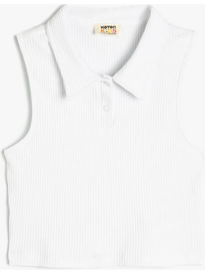 Koton Kız Çocuk Polo Yaka Düğmeli Ribanalı Pamuklu Crop Atlet Konforlu ve Şık