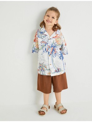 Koton Kısa Kollu Gömlek Palmiye Baskılı Pamuklu