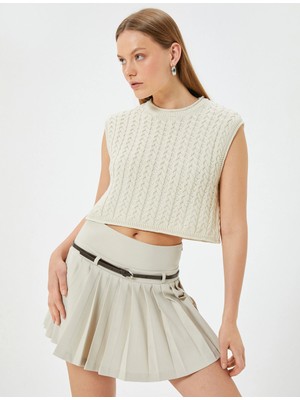 Koton Kısa Örgü Süveter Desenli Yuvarlak Yaka