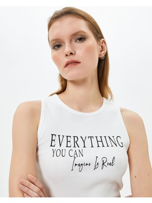 Koton Halter Yaka Atlet Crop Slogan Baskılı Pamuklu
