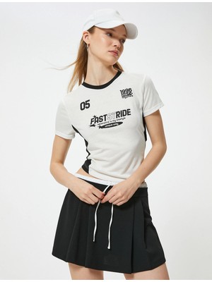 Koton Slogan Baskılı Tişört Kısa Kollu Biyeli Bisiklet Yaka