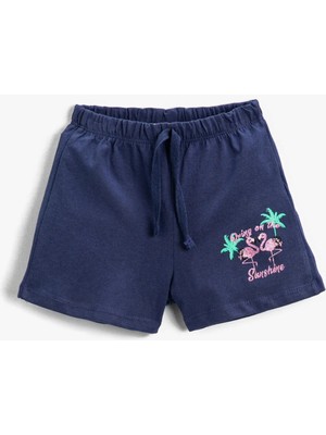 Koton Flamingo Baskılı Pamuklu Şort Kız Çocuk Beli Bağcıklı Rahat Kesim Yazlık
