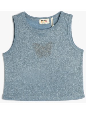 Koton Crop Atlet Kolsuz Dar Kalıp Yuvarlak Yaka Simli