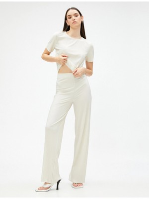 Koton Piliseli Pantolon Yüksek Bel Beli Lastikli