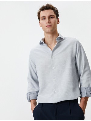 Koton Klasik Gömlek Slim Fit Yarım Italyan Yaka Düğmeli Uzun Kollu