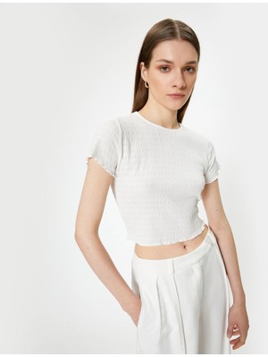 Koton Crop Tişört Dokulu Kısa Kollu Bisiklet Yaka