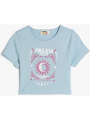 Koton Tişört Slogan Baskılı Ribanalı Kısa Kollu Bisiklet Yaka