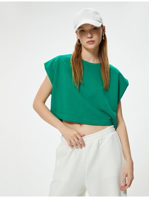 Koton Crop Tişört Oversize Bisiklet Yaka Yarasa Kol
