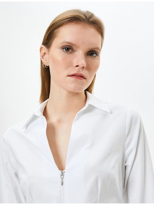 Koton Fermuarlı Gömlek Uzun Kollu Pamuklu Slim Fit