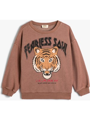 Koton Kaplanlı Sweat Uzun Kollu Bisiklet Yaka Şardonlu