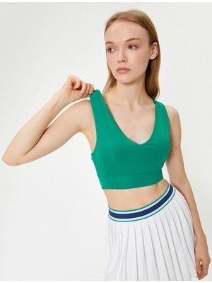 Koton Sporcu Sütyeni Çapraz Askılı V Yaka Kaplı Slim Fit