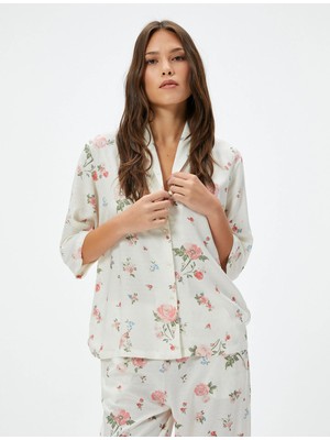 Koton Çiçekli Düğmeli Pijama Üstü Yarım Kollu