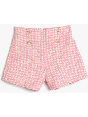 Koton Tüvit Şort Kazayağı Desenli Süs Düğme Detaylı