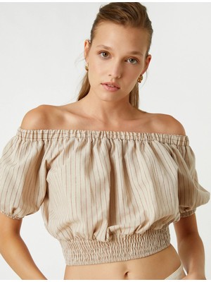 Koton Omzu Açık Crop Bluz Beli Lastikli