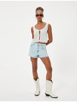 Koton Mini Kot Şort Fiyonk Detaylı Düğmeli Rahat Kalıp Cepli