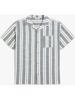 Koton Kısa Kollu Çizgili Gömlek Erkek Çocuk 11 - 12 Yaş Günlük Renkli Pamuklu Tek Cep Detaylı