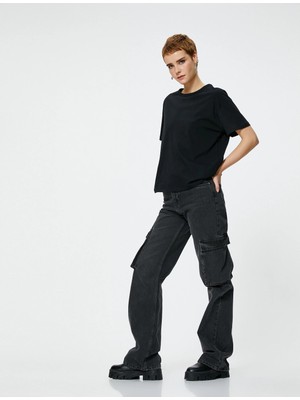Koton Oversize T-Shirt Soluk Efektli Kısa Kollu Bisiklet Yaka Pamuklu