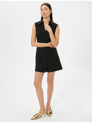 Koton Mini Gömlek Elbise Düğmeli Manşet Yaka