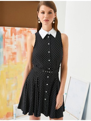 Koton Puantiyeli Gömlek Elbise Düğmeli Manşet Yaka Kemerli