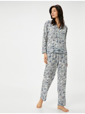 Koton Düğmeli Pijama Üstü Uzun Kollu Desenli