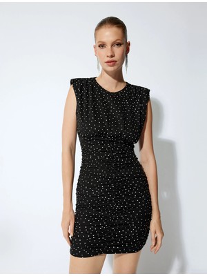 Koton Mini Puantiyeli Elbise Kolsuz Drapeli Bisiklet Yaka Slim Fit