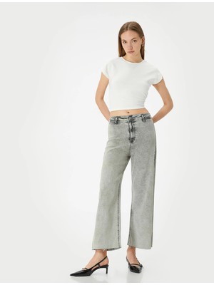 Koton Geniş Kısa Paça Kot Pantolon Yüksek Bel Esnek Rahat Kalıp Cepli Pamuklu - Sandra Jeans