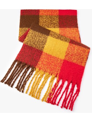 Koton Atkı Püsküllü Yumuşak Dokulu Kareli