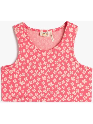 Koton Crop Üst Kolsuz Yuvarlak Yaka Çiçekli
