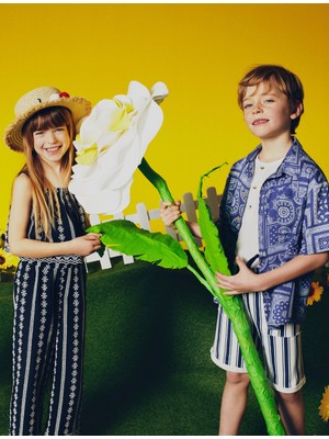 Koton Bol Paça Pantolon Çiçek Işlemeli Beli Lastikli