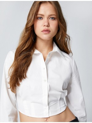 Koton Crop Gömlek Korse Detaylı Uzun Kollu Manşet Yaka