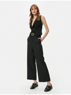 Koton 4SAK40047UW Koton Kadın Kanvas Pantolon Siyah