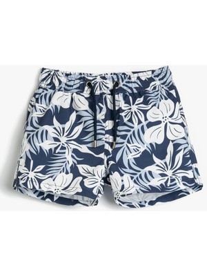Koton Deniz Şortu Beli Bağlamalı Floral Desenli