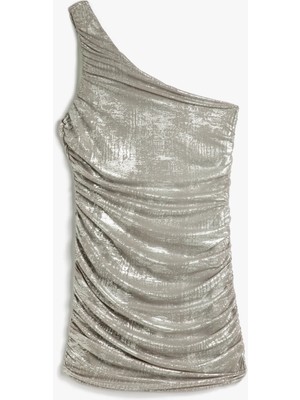 Koton Tek Omuz Elbise Mini Drapeli Metalik Detaylı Slim Fit